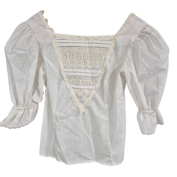 Vtg 70s Jessica's Gunnies San Francisco White Blouse Button Down Back XS Gunne - Picture 1 of 4